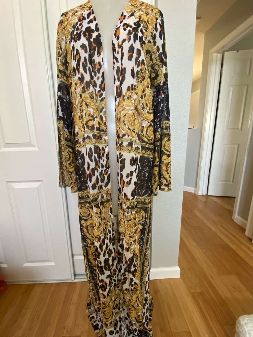 Gold & Black Baroque Leopard Long Swim Coverup